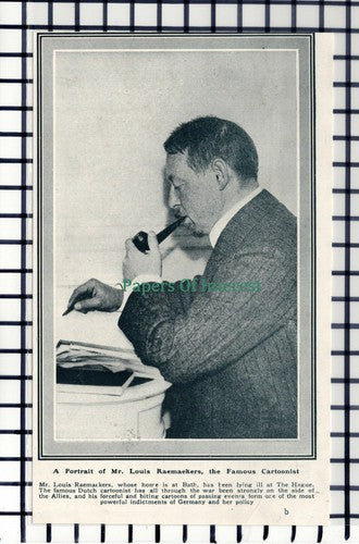C5849) Mr Louis Raemaekers Cartoonist  - 1919 Cutting