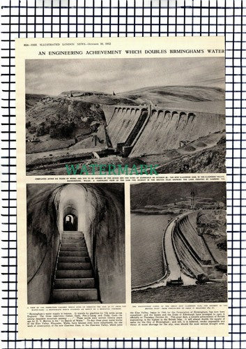 Claerwen Dam Birmingham Water Supply - 1952 Article