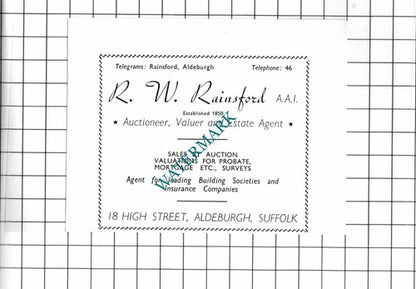 R W Rainsford Aldeburgh Suffolk / J W Easey Aldeburgh Suffolk -1952 Small Advert
