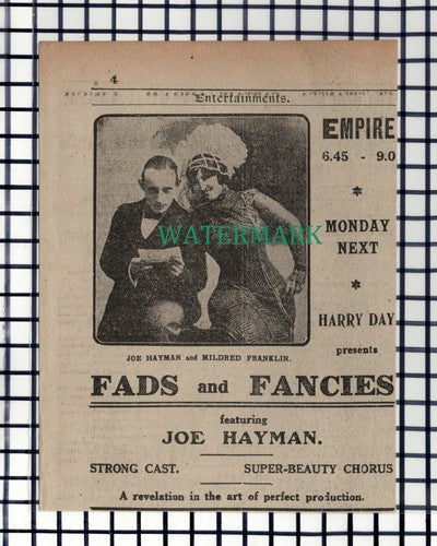 C7207) Joe Hayman Mildred Franklin  Empire Theatre  - 1916 Cutting