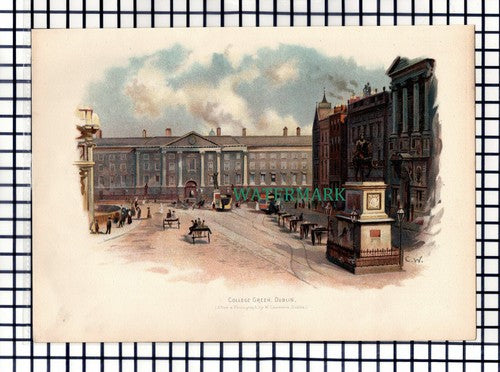 (8296) College Green Dublin - Antique Book Print c.1895