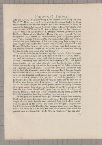 Earl Bathurst Hunt Foxhunting Vale Of The White Horse VWH -  c.1930s Article