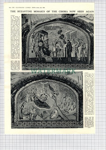 Church Of The Chora Constantinople Istanbul Byzantine Mosaics - 1951 Article