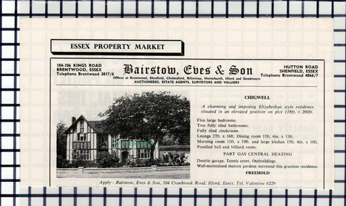 C6405) Chigwell Essex House Sale Advert - c.1964 Cutting