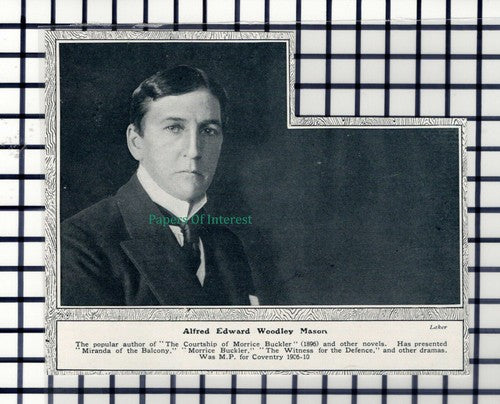 C6077) Alfred Edward Woodley Mason Author  - 1914 Cutting