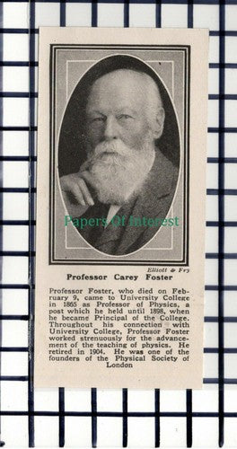 C6020) Prof Carey Foster University College  Obituary - 1919 SMALL Cutting