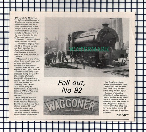 Locomotive Engine WAGGONER Army No 92   - 1984 Cutting