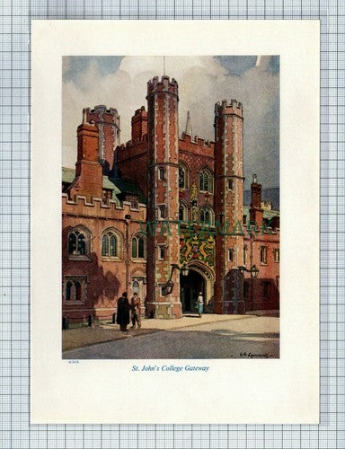 C7579) CAMBRIDGE  St John's College Gateway - c.1950s Print