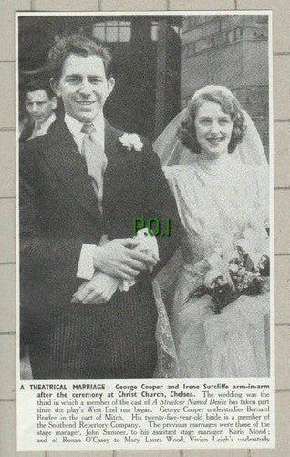 George Cooper Actor Irene Sutcliffe Wedding Christ Church Chelsea - 1950 Cutting