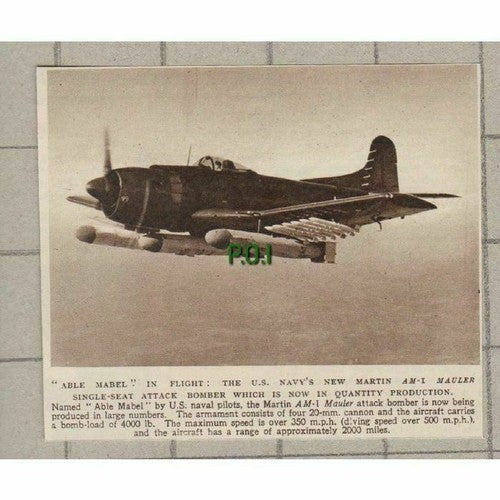 C243) Abel Mabel In Flight US Navy Martin AM-I Mauler Bomber Plane - 1949