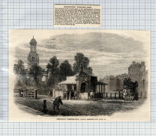 Kensington London Turnpike Gate  - 1865 Two-Part News Clipping