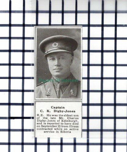 C5860) Captain C K Digby Jones Royal Engineers World War One - 1919 Clip SMALL