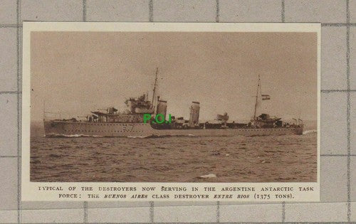 C2118) The Buenos Aires Class Destroyer Ship ENTRE RIOS - 1948 Clip SMALL!