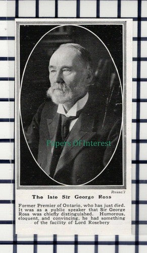 C6061) Sir George Ross Ontario Obituary - 1914 SMALL Cutting