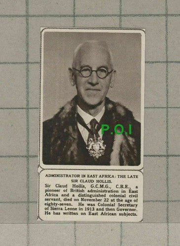 C2480) Sir Claud Hollis East Africa Obituary - 1961 Clip SMALL!