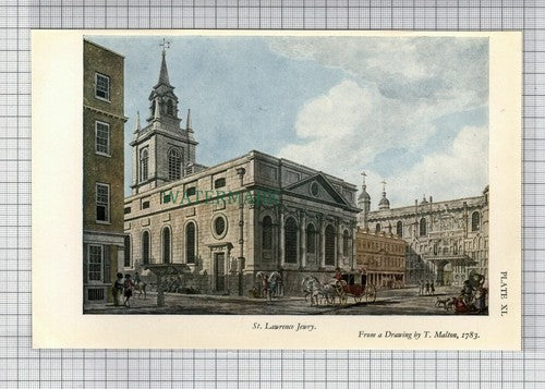 C7474) St Lawrence Jewry Church London - 1948 Print