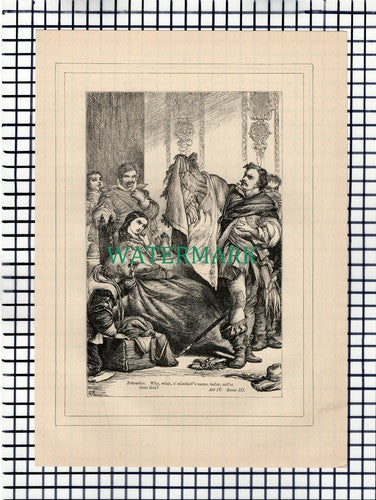X1612) Taming Of The Shrew Petruchio Act IV - c.1880 Shakespeare Book Print