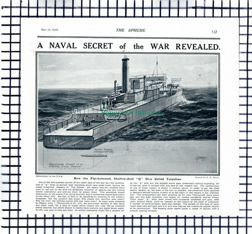 X1337) Flat Bottomed Q Ships World War One Thornycroft  -1919 Cutting