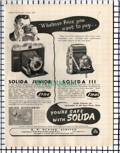 (7110) PAPER ITEM!! Solida Camera ADVERT - 1955 CUTTING