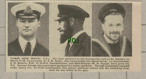 St Nazaire RED Ryder Com SH Beattie HMS Cambeltown Ship Savage  -c.1945 Cutting