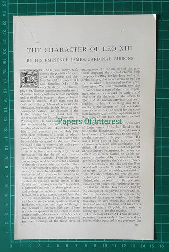 (6859) Pope Leo XIII James Cardinal Gibbons  - 1903 Article