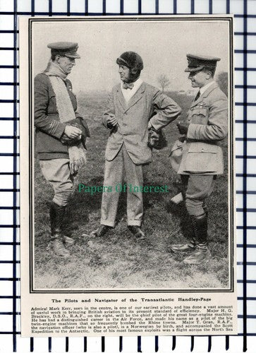 C5832) Admiral Mark Kerr Pilot Major H G Brackley Major T Gran - 1919 Cutting
