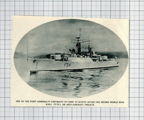 HMS PUMA  Ship Anti Aircraft Frigate  -    1961 Small Clipping
