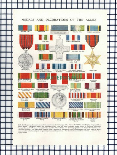 (6683) Medals & Decorations Of The Allies World War Two - 1950s Print / Cutting