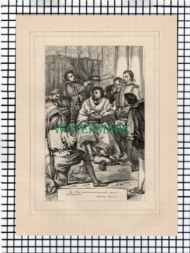 X1608) Taming Of The Shrew  Christopher Sly  - c.1880 Shakespeare Book Print