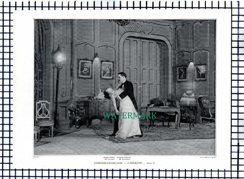 X1572) French Theatre Mlle Leconte M Dessonnes L'Imprevu - 1910 Cutting