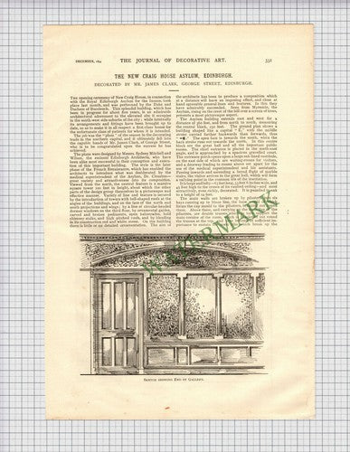 New CRAIG House Asylum Edinburgh James Clark - 1894 Article