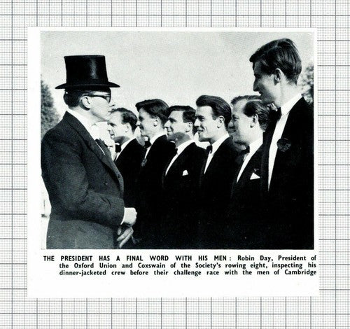 Robin Day Oxford Union Coxwain Rowing Cambridge  - 1950 Small News Clipping