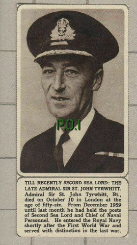 Admiral Sir St John Tyrwhitt Royal Navy Obituary  - Small 1961 News Clipping