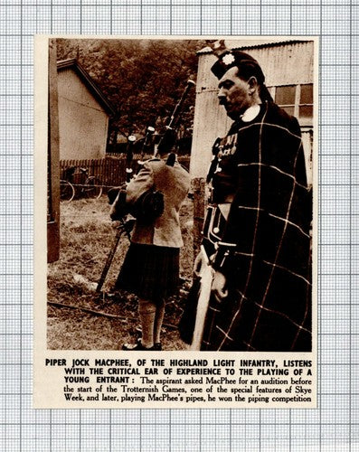 Piper Jock MacPhee Highland Light Infantry Trotternish Games  - 1950 Clipping