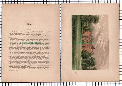 Lea Trehamton Lincolnshire - c.1880 Print & Article  - Marks Are Present!