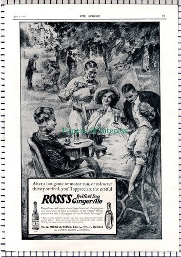 Ross's Belfast Dry Ginger Ale W A Ross & Sons - 1913 Large MAGAZINE ADVERT