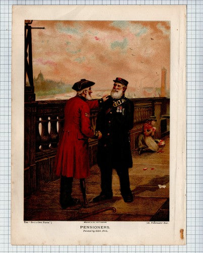 Chelsea Pensioners  - Antique Book Print