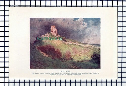 C6917) Corfe Castle - 1911 Book Print
