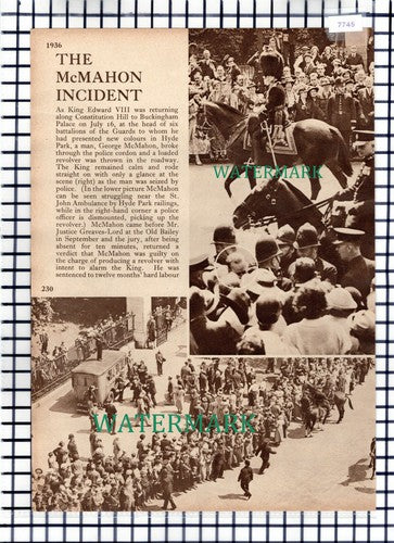 (7745) George McMahon Incident King Edward VIII  - c.1939 Cutting
