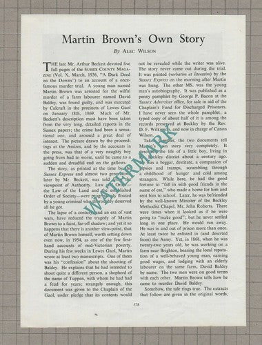 Martin Brown David Baldey Murder Lewes Gaol Sussex -  1954 Article