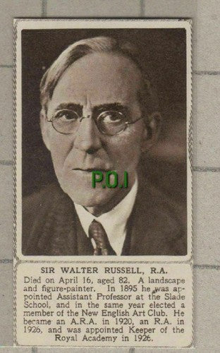 (C522) Sir Walter Russell Obituary Artist Slade School    - SMALL 1949 Cutting