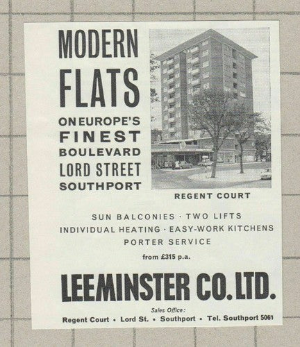 C3002) Regent Court Lord Street Southport Flats Leeminster Co Ltd - 1964 Clip