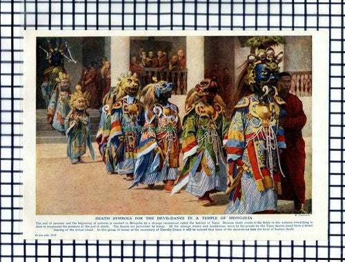 Mongolia Death Symbols Devil Dance Tsam   - c.1950s Cutting / Print