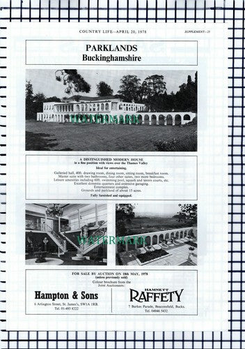 X1672) Parklands Buckinghamshire House Sale Advert - 1978 Cutting