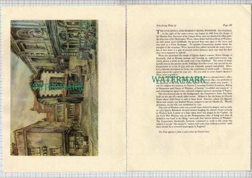 (8594) WINDSOR Guildhall Market Cross Vincent Lines  2-Part 1948 Print / Cutting