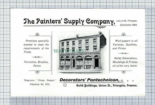 C7430) PRESTON The Painters Supply Company Decorators Advert  - 1902 Cutting