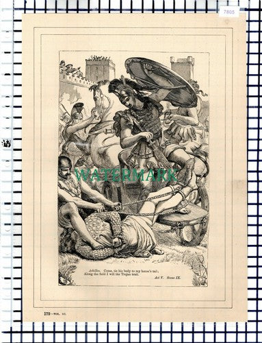 (7805) Troilus And Cressida Achilles  - c.1880 Shakespeare Book Print