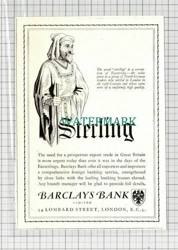 C2371) Barclays Bank Sterling Small Advert Easterlings - 1947 Clip