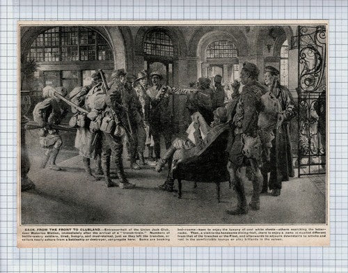 Soldiers At The Union Jack Club Waterloo London  WW1 -  c.1918 Clipping