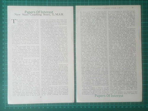 LMSR  New Steel Coaching Stock London Midland Scottish Railway  - 1926 Article